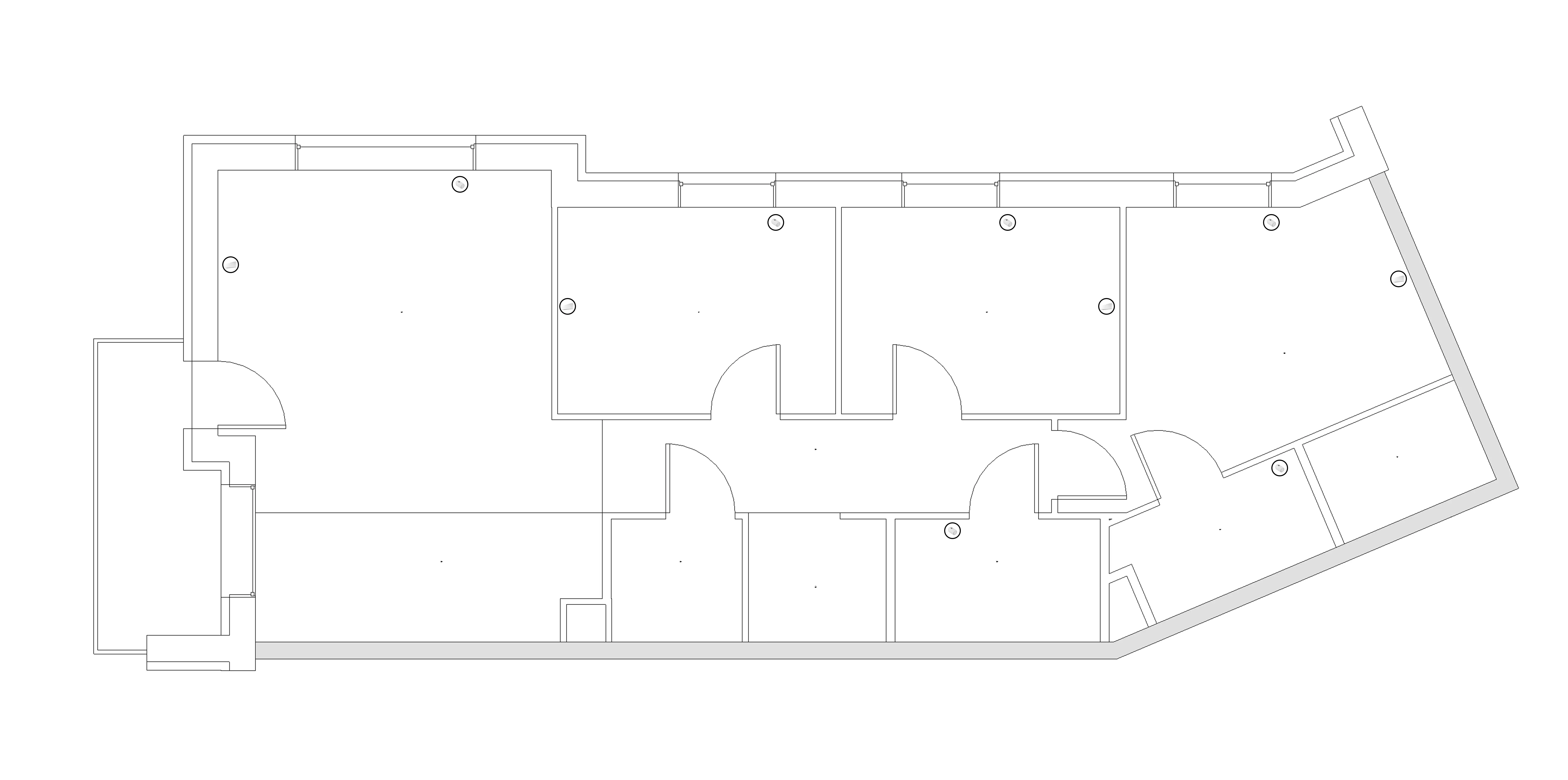 Schemat sterowania klimatyzacją na rzucie mieszkania z zaznaczonymi punktami i trasami instalacji